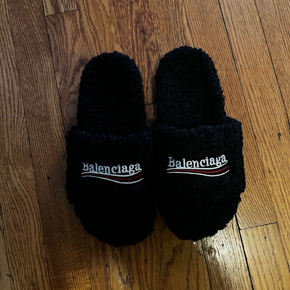 Balenciaga Black Plush Slides